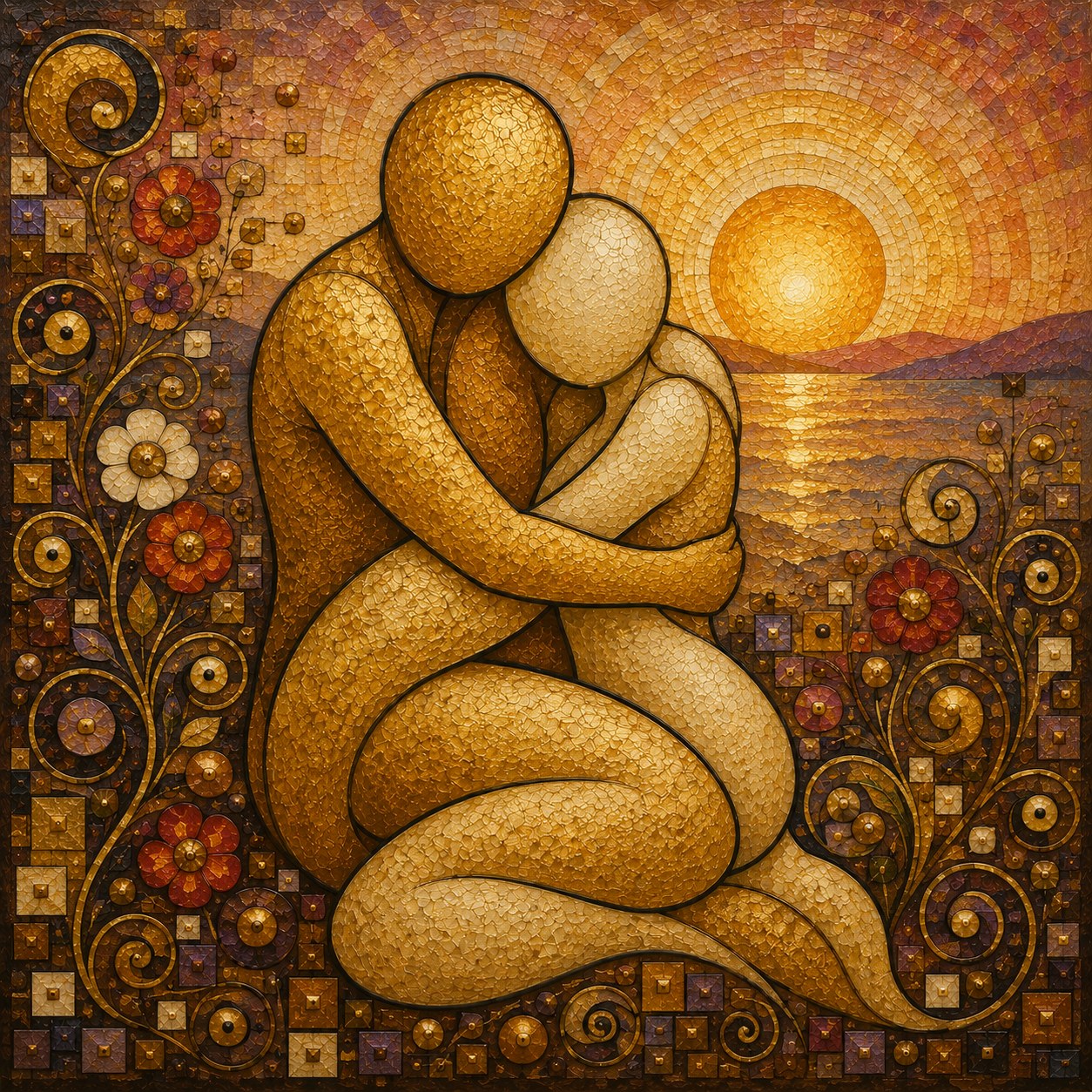 Lovers at Sunset, Mosaic by Chromora Studio