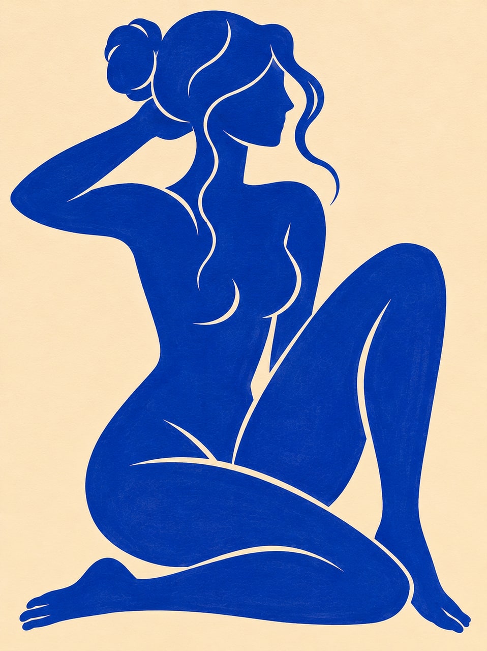Blue Nude with Flowing Hair by Chromora Studio