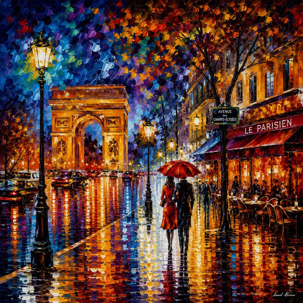 Red Umbrella, Arc de Triomphe by Chromora Studio
